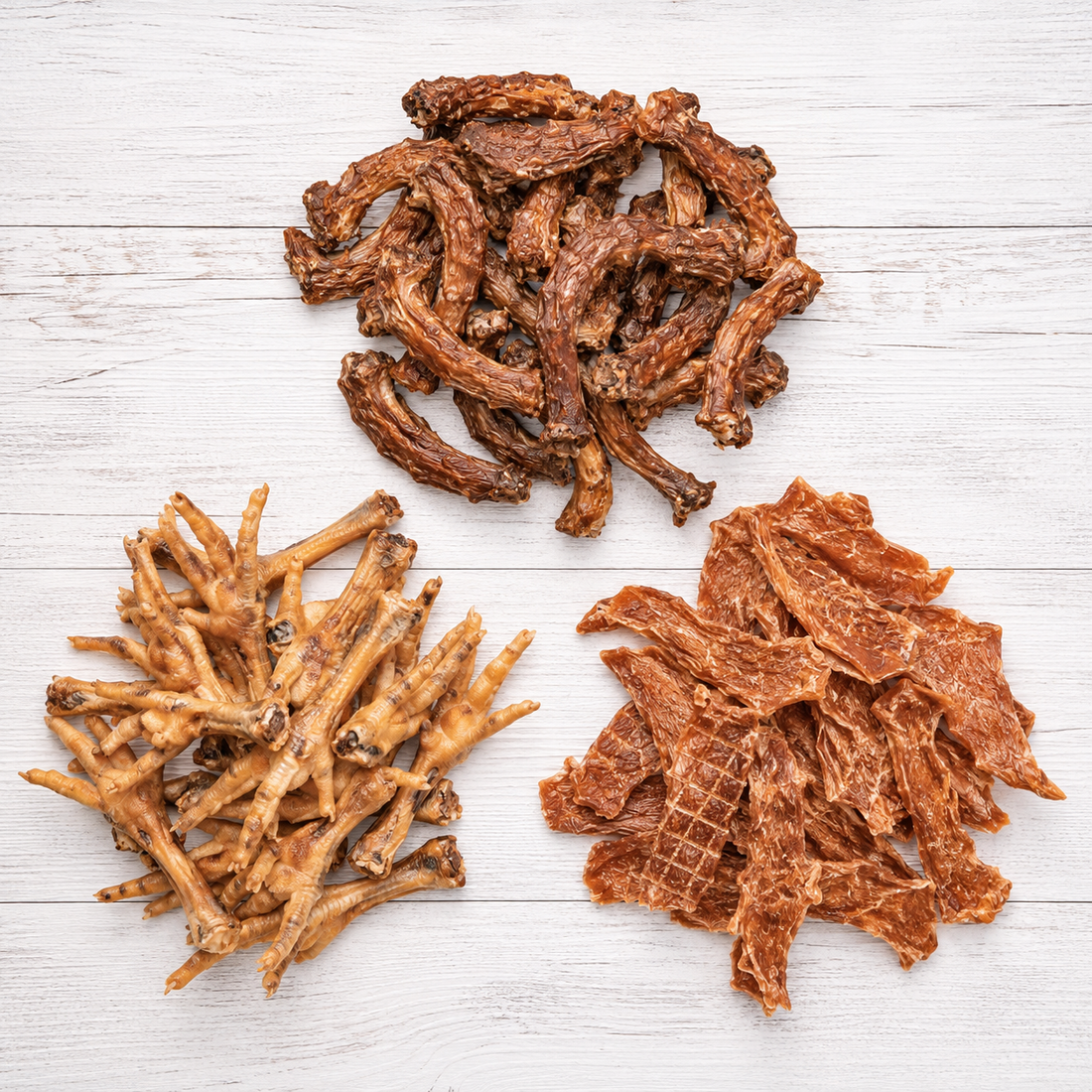 PupChew single-ingredient chicken feet, chicken necks, and chicken jerky dog treats
